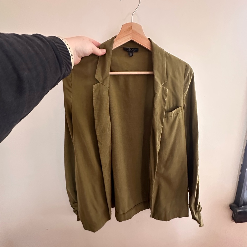 Topshop Linenblend Olive Green Blazer